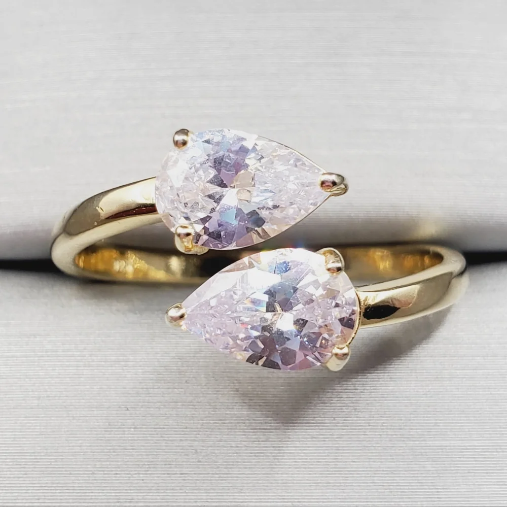 Pear Cut Bypass Ring Yellow Gold | 925 Sterling Silver Ring